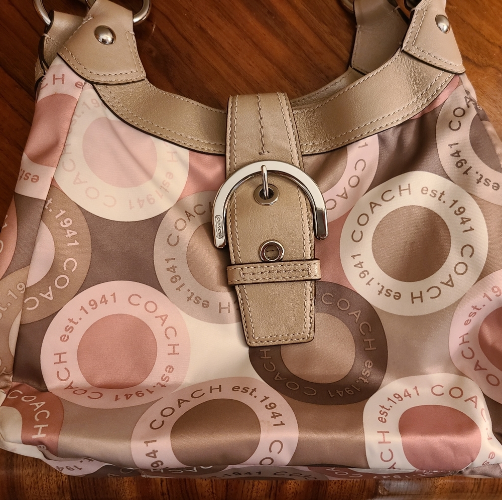 Coach bag, pink and tan